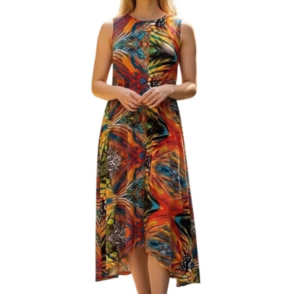 Tank Dress Womens 2X Kaleidoscope Print Sharkbite Hem Lagenlook Colorful